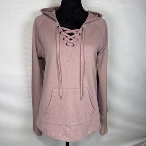 Central Park Lace-Up V-neck Pullover Hoodie Dusty Lavender Size Small